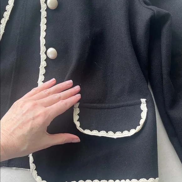 Classic Black Jacket with off White Trim - Picture 4 of 8